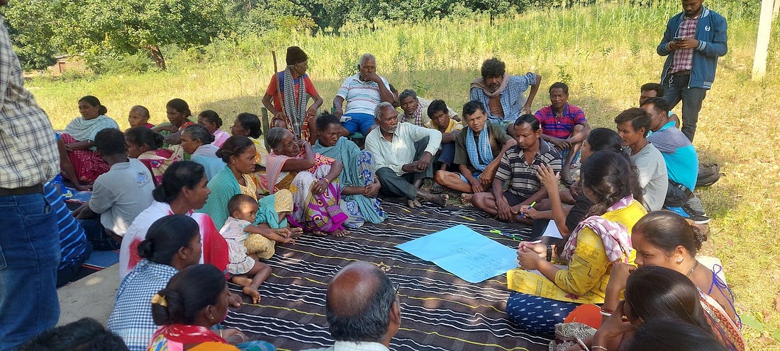 Villagers from Dhodrobaru in southern Jharkhand participate in a crop water budgeting exercise organised by WASSAN.