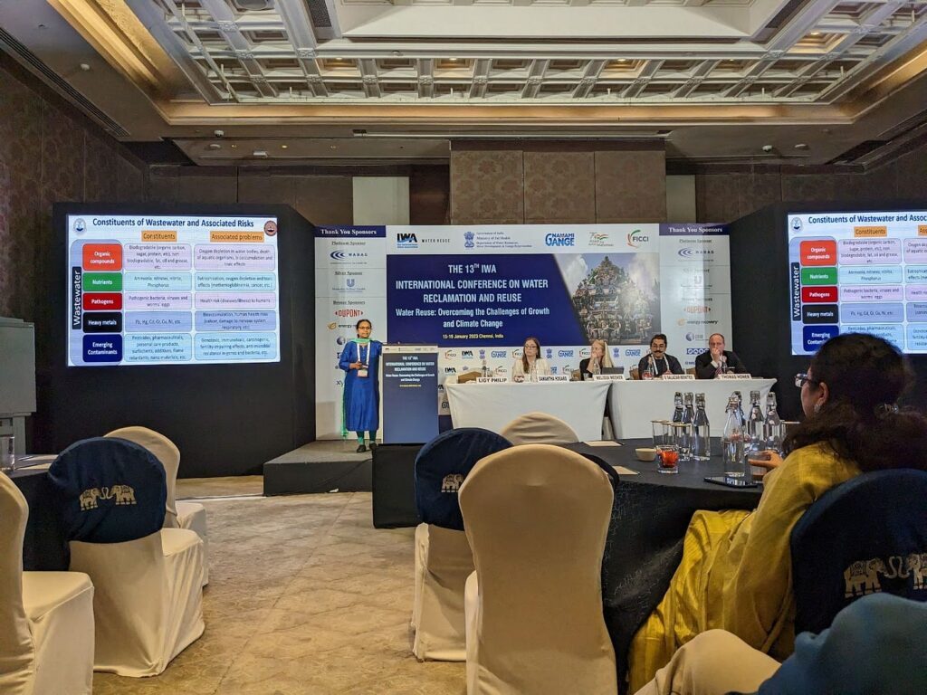 Researchers watch presentation by other experts at the 13th IWA conference in Chennai in January 2023.