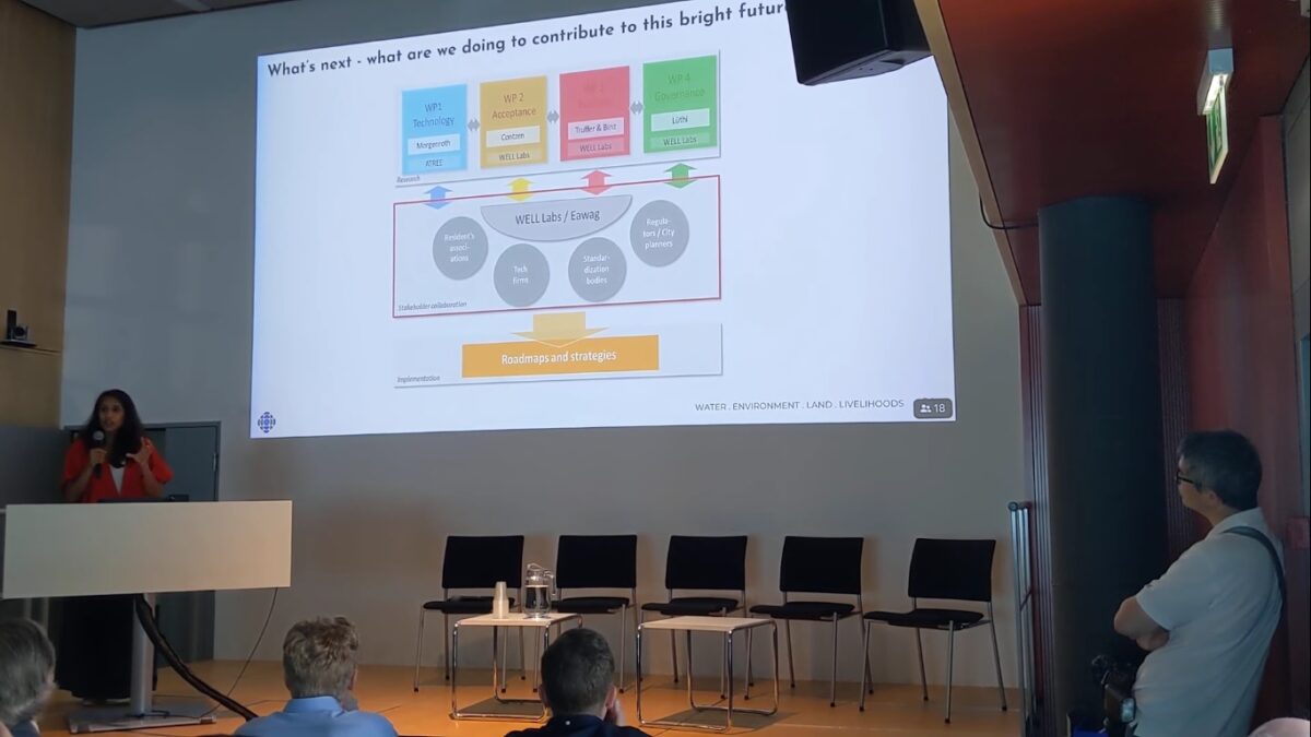 Shreya Nath presents WELL Labs' Urban Water work at EAWAG (Swiss Federal Institute of Aquatic Science and Technology), Zurich, June 2023.