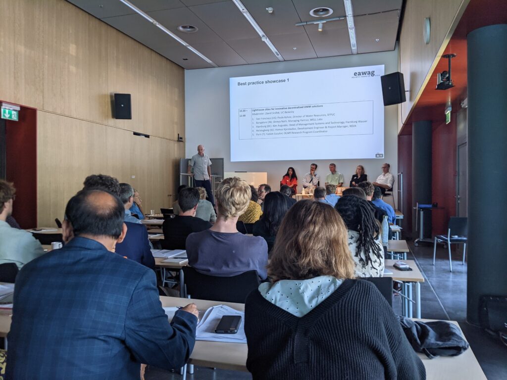 Shreya Nath interacts with fellow panelists at EAWAG (Swiss Federal Institute of Aquatic Science and Technology), Zurich, June 2023.