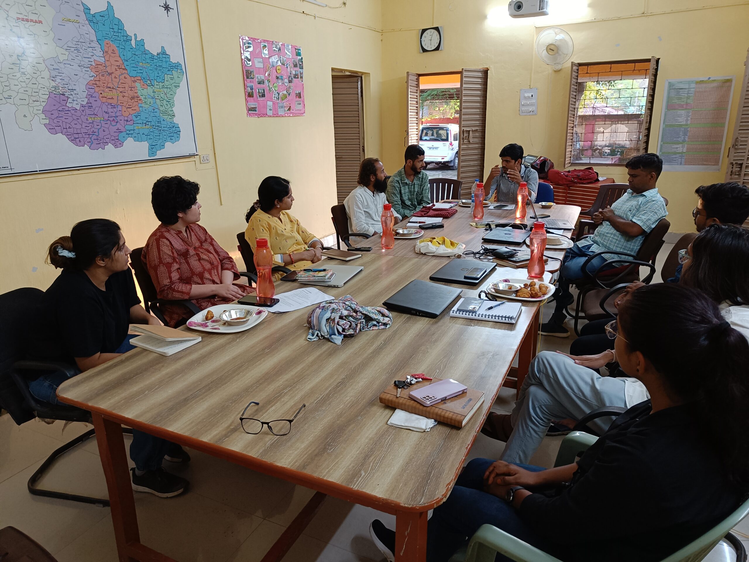 Grassroots organisation: At PRADAN's Lohardaga office. WELL Labs researchers discuss with PRADAN's field executives about how they currently store and access knowledge.