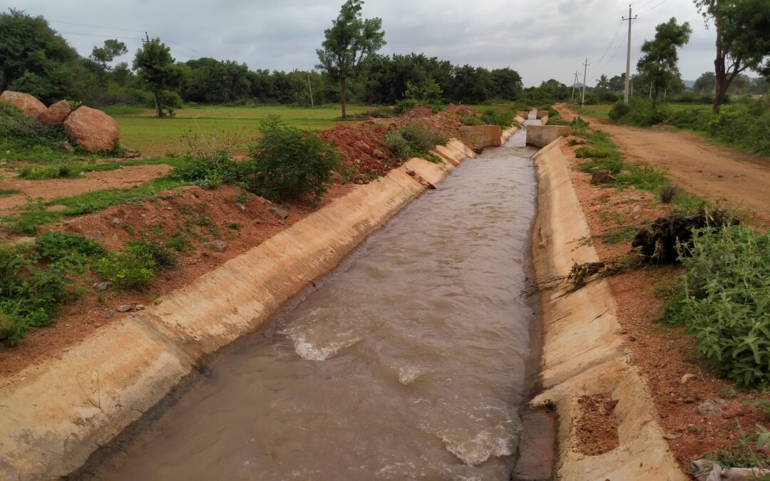 A canal channels water to farms in Raichur district.