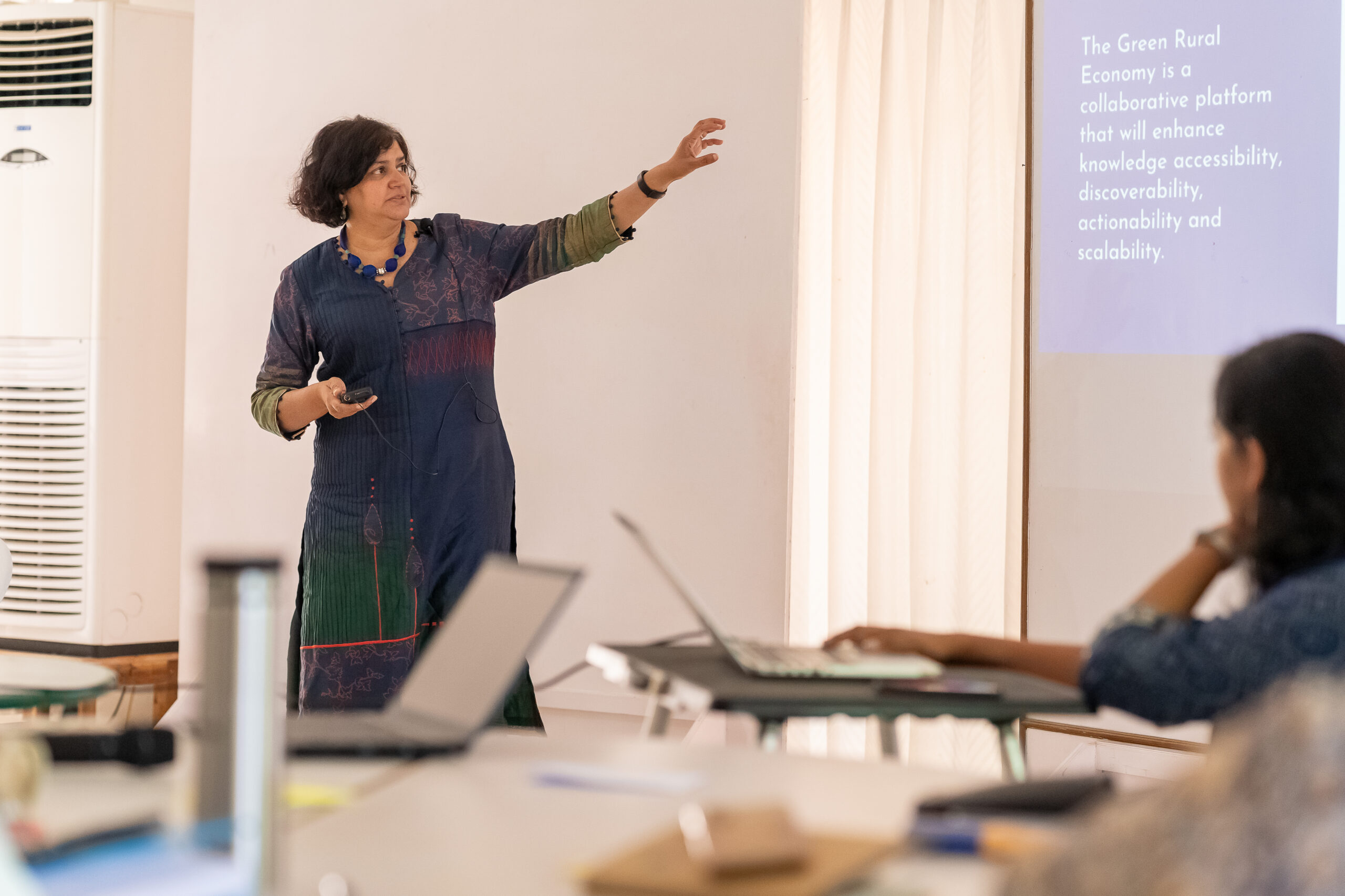 WELL Labs Executive Director Dr Veena Srinivasan presents the Green Rural Economy platform at the two-day workshop.