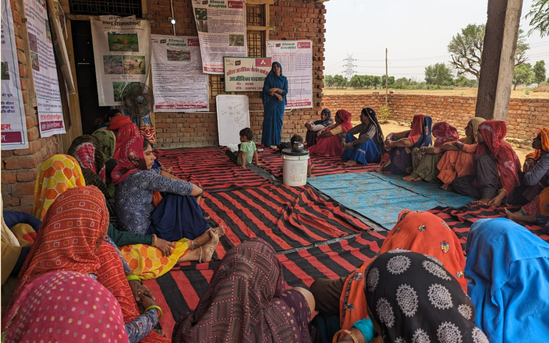 ABF Playbooks. We see a community resource person or Sakhi conducting an Aajeevika Paathshala