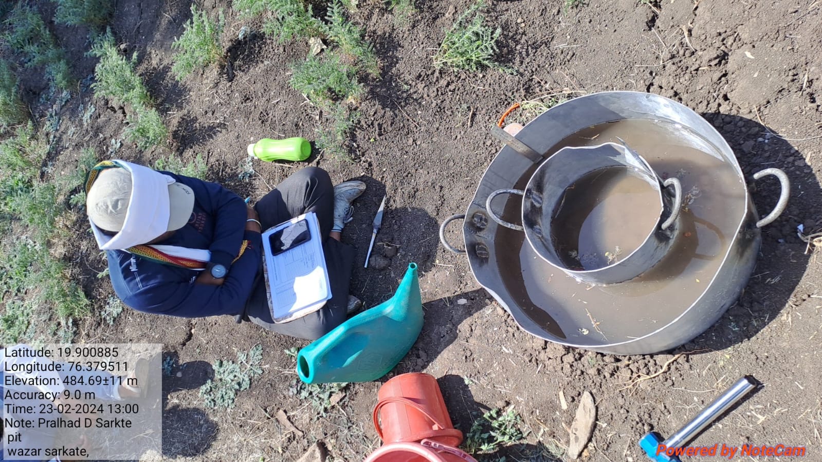 Fig. 4: Double-ring infiltrometer experiment on pit.