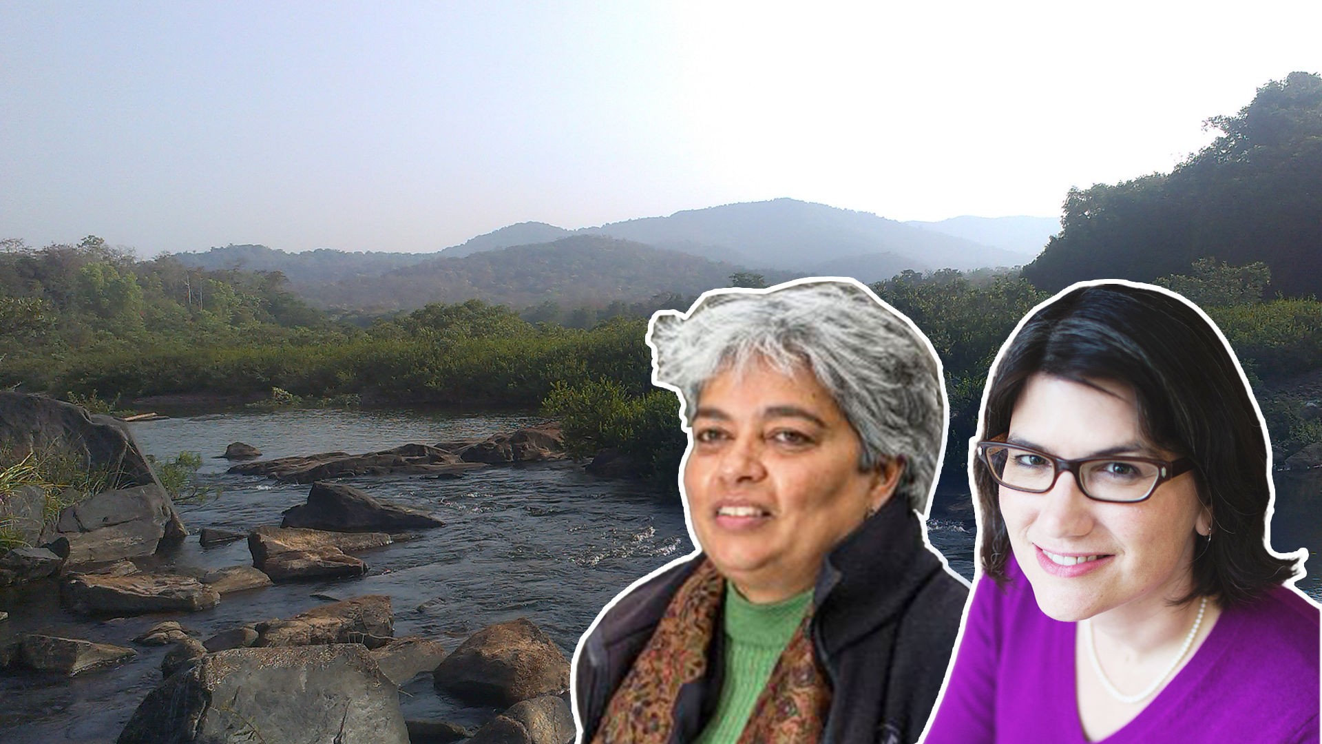 Bonus Episode Banner Image of Alan MacDonald in the foreground, and an image of the Ganges river basin in the background. Clear water flows in the river from hills, towards the viewer.