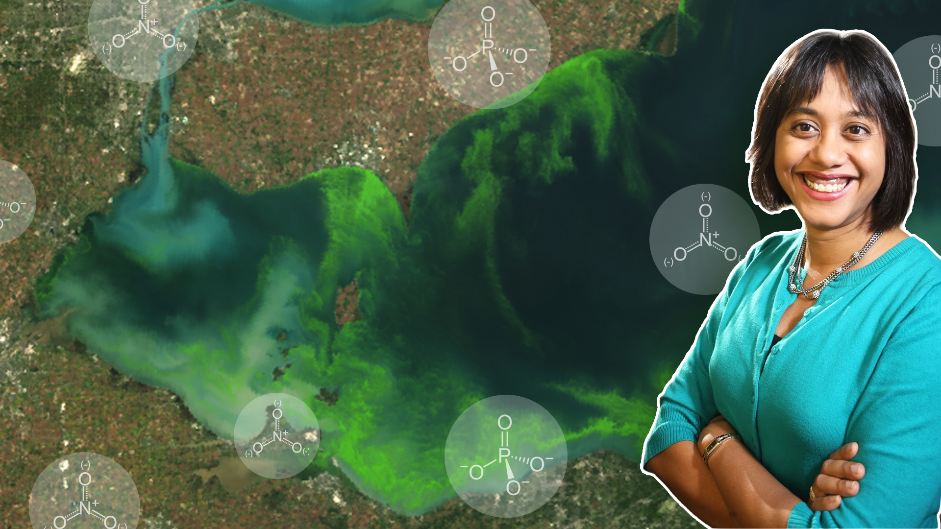 Image of Alan MacDonald in the foreground, and an image of the Ganges river basin in the background. Clear water flows in the river from hills, towards the viewer.